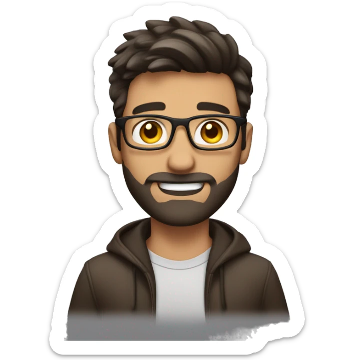 Dark Brown hair guy with a fade, glasses, 3 days beard, caucasian lightly tanned, waving sticker