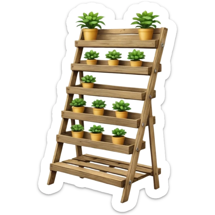 Deep standing slanted Plant rack made from the wood of old oak pallets  sticker