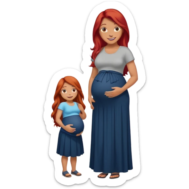 Make a strong women with long red hair, pregnant with maxi skirt, pretty and grown up, tanner sticker