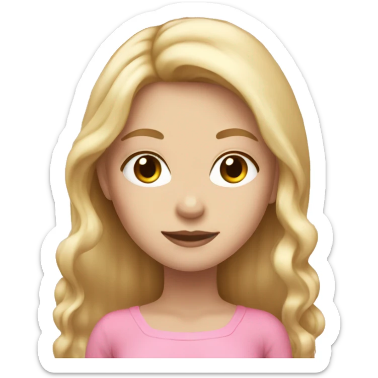 girl with blonde long hair, pale skin, brown eyes and wearing pink  sticker