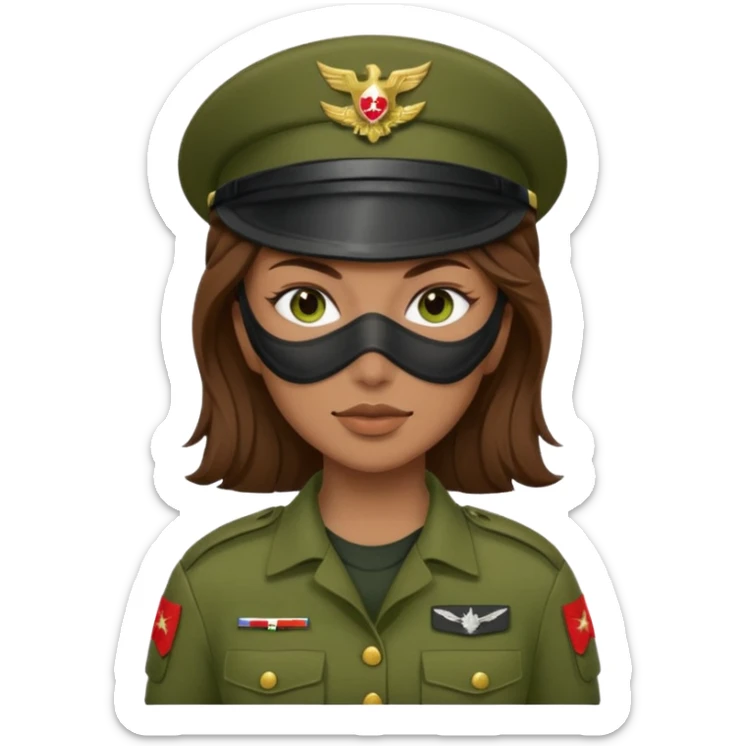 woman soldier with brown hair and wearing mask sticker