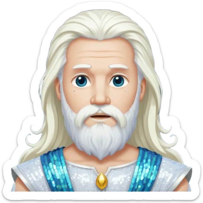 Uranus, God of Sky from Gods and Goddesses with long white hair and beard, white sequin outfit sticker
