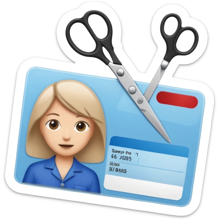 Scissors cutting ID card sticker