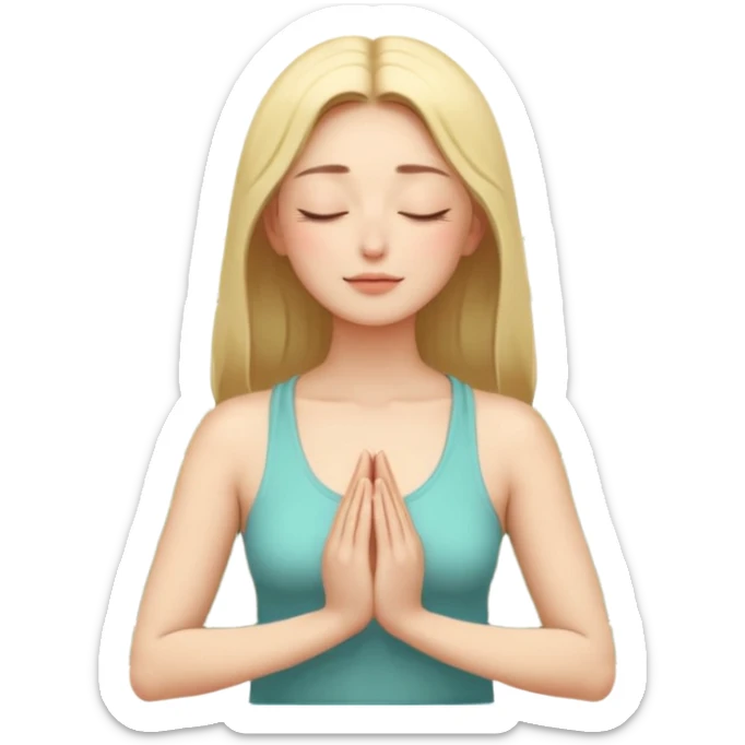 The figure of a bright woman in meditation (simple, abstract), closed eyes, palms are folded in front of the chest sticker