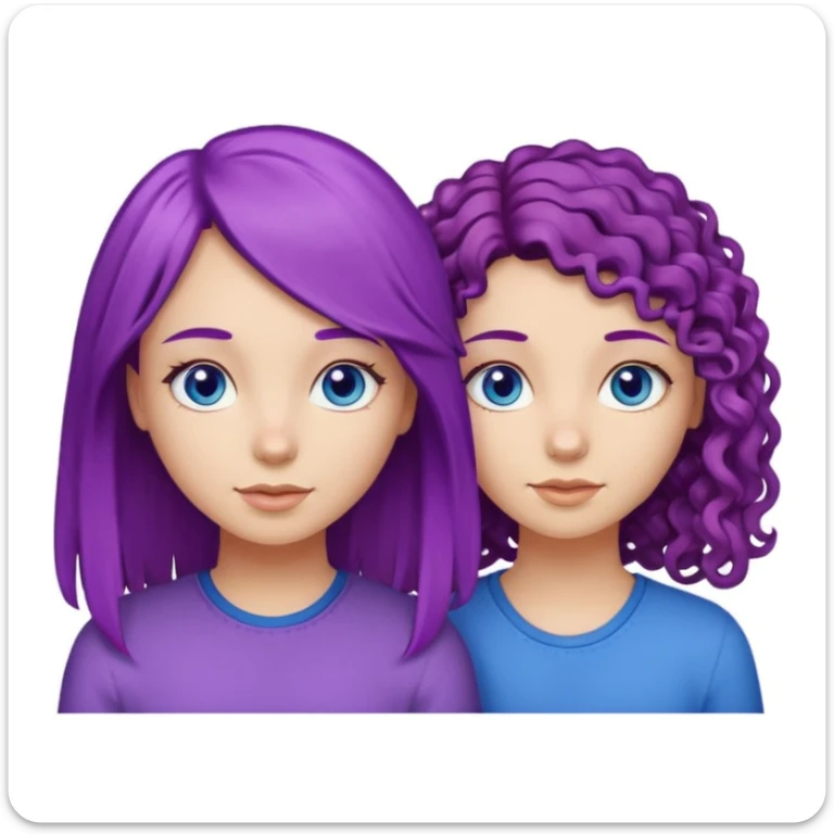 Two girl, best friends, one with purple straight hair and blue eyes, the other with curly brown hair with highlights and brown eyes sticker