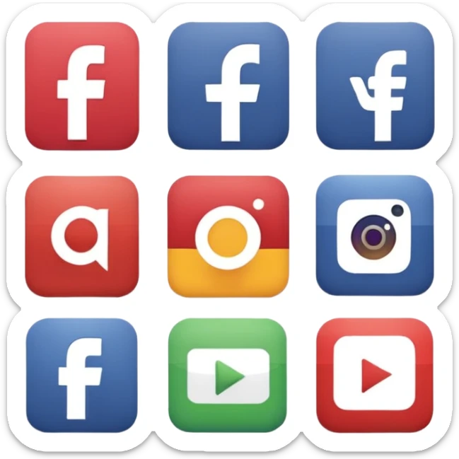 Socail media sauare emoji style icons 
Creat the quadrant with the logos of F.B, X, Trustpilot, Instagram, Youtube, Linkedineach icon is ther only ones, asme size, only icons of the social media that I mentioned only 6 icons sticker