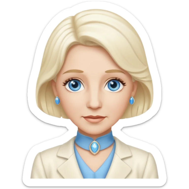 Patty Andrews from the Andrews Sisters with long platinum blonde hair, blue eyes, ivory outfit sticker