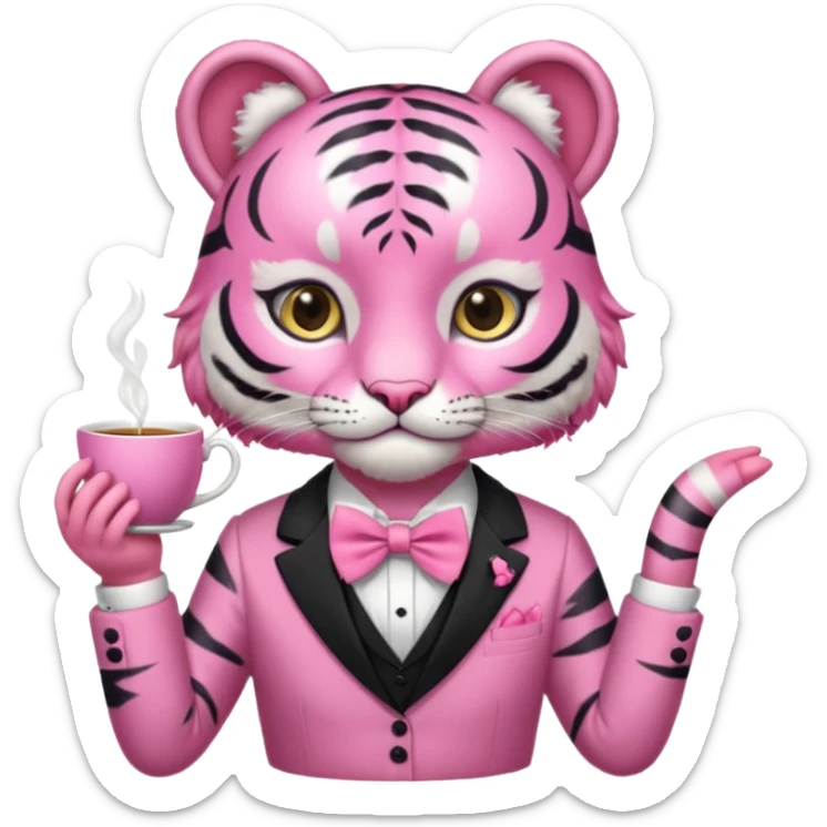 An pink tiger having an pink tea party with an girl sticker