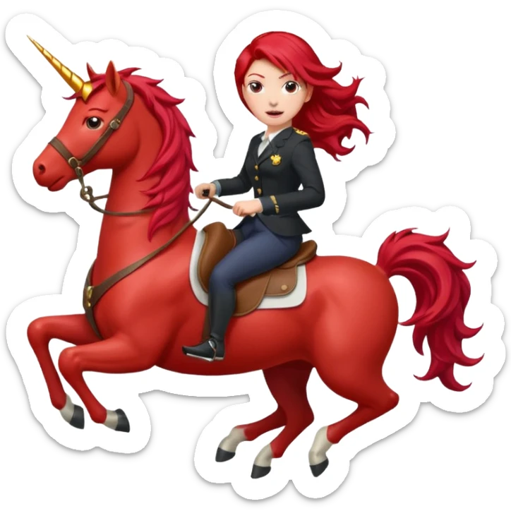 red horse red hair agressive unicorn running money on on the saddle sticker