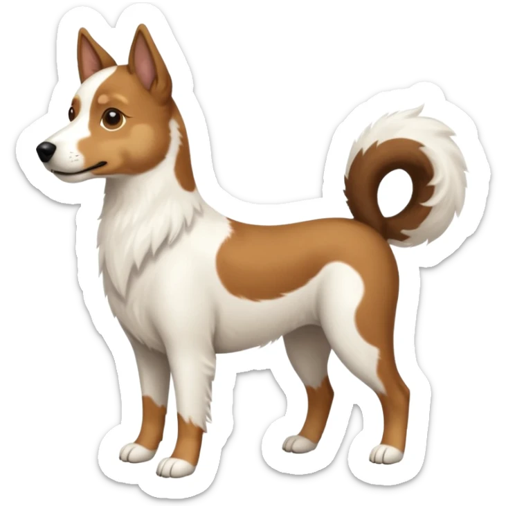 a full body white parsel russell looking dog the size of a kelpie with light brown ears and a light brown patch on one eye and a large snout sticker