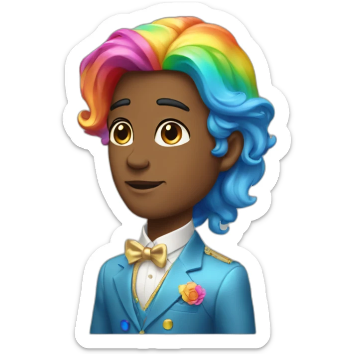 Posh-boy-with-golden-suit-and-blue-eyes-and-rainbow-unicorn-hair sticker