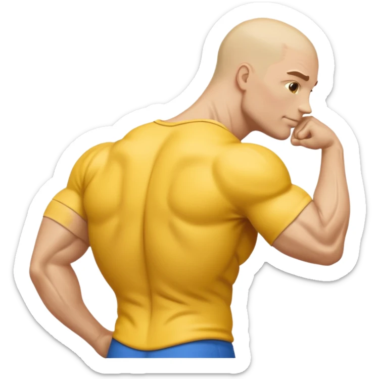 Emoji of Shoulders Muscle from side view, the human is yellow like on iphones. He has big shoulders. He is completely yellow and has no hair or facial expressions sticker