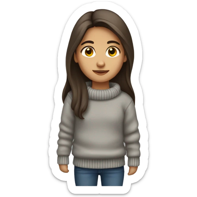 winter, christmas, hispanic, long brown hair, girl, brown eyes, child, full body, grey sweater sticker