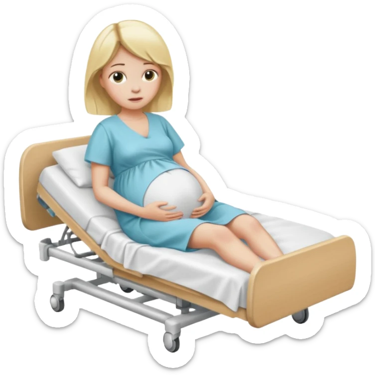 One blonde Pregnant woman in hospital bed with legs elevated unhappy sticker