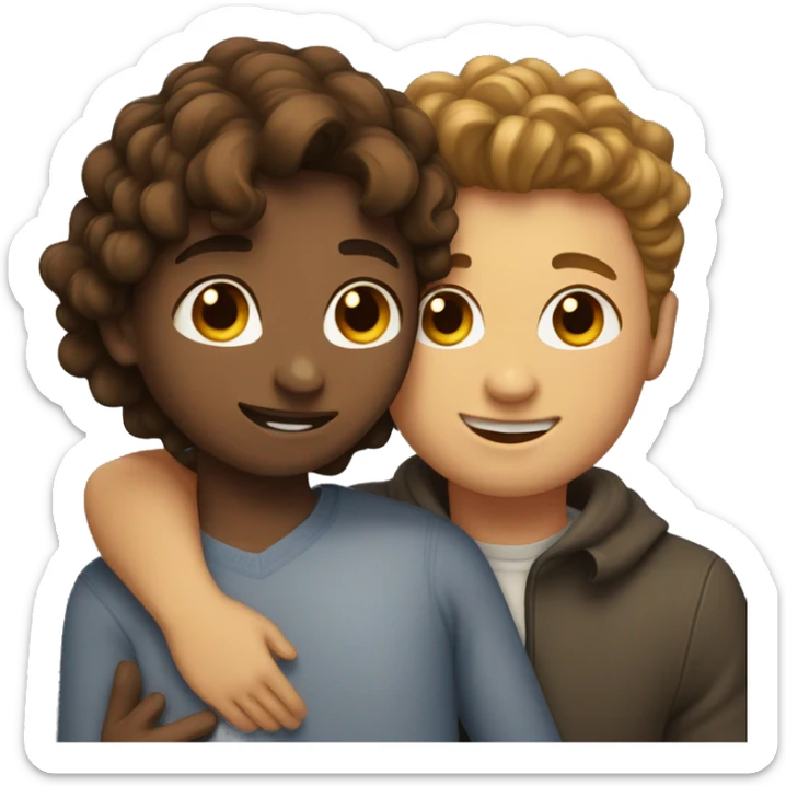 Girl with long straight brown hair hugging a guy with short curly brown hair sticker