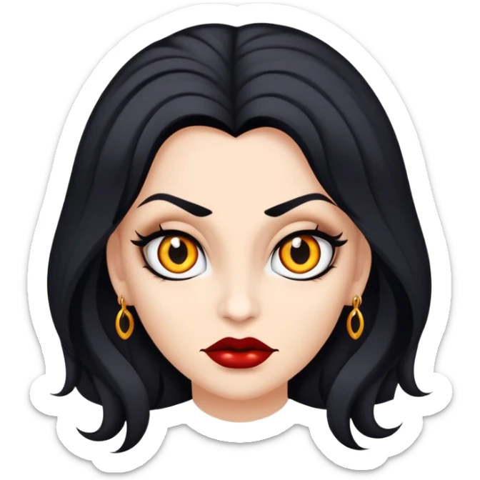 Faça uma vampira, do gênero feminino, cabelos longos preto, mas não tanto, olhos castanhos escuros marcantes, e uma mordida no rosto ou pescoço  sticker
