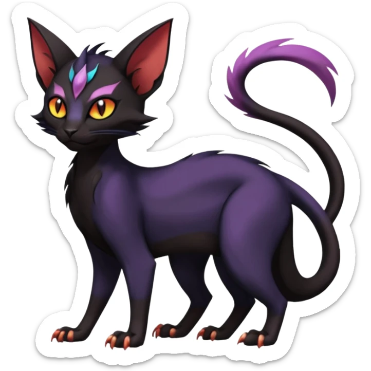 Black edgy Noivern-Noibat-Purloin-Torracat-Sphynx-Lykoi-Caracal-cat-Fakemon-fusion-hybrid-creature sticker