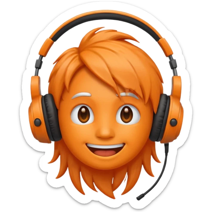Orange happy face emoji with a couple of hair,headphones,and antennas. sticker