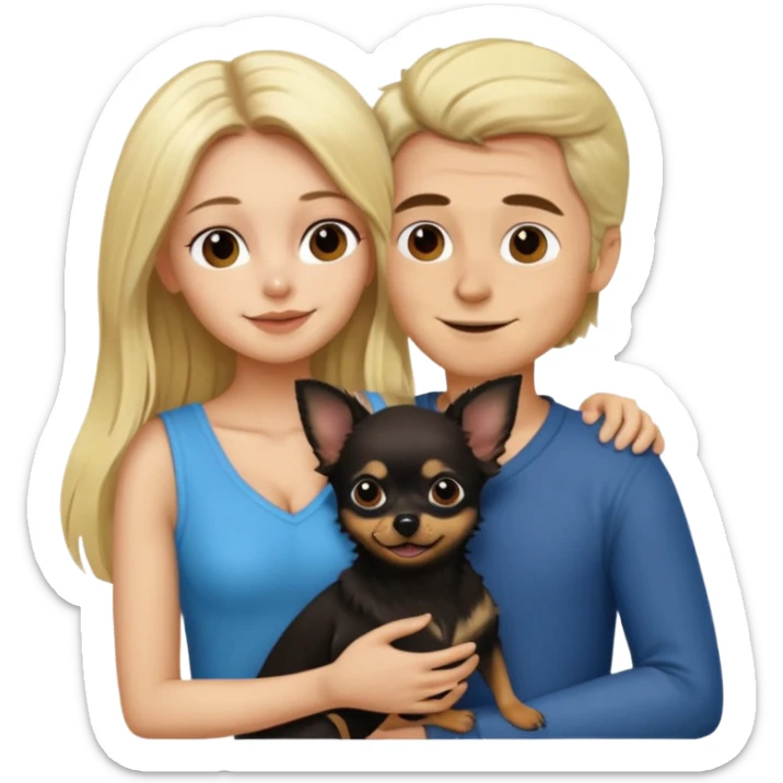 Hombre con pelo largo rubio chica de pelo castaño oscuro  y chihuahua negro amor sticker