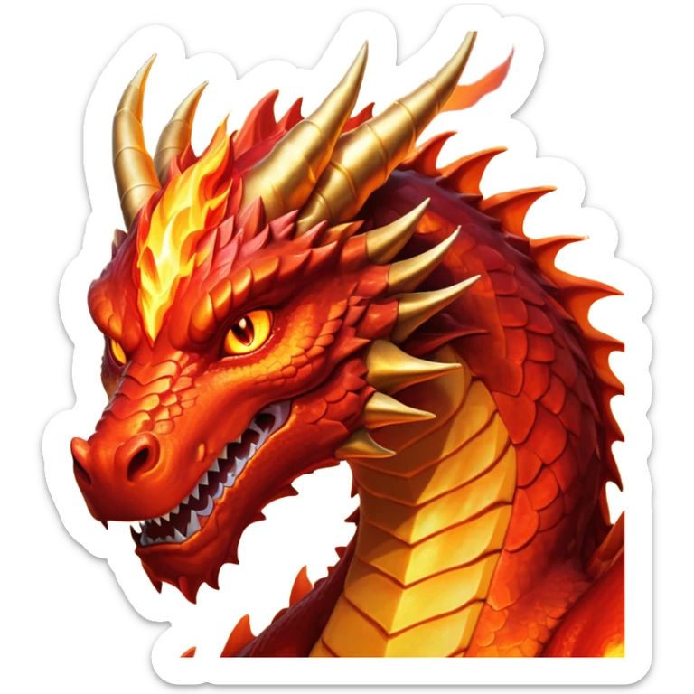 cinematic-noble-fierce-fire-dragon-portrait-emoji,-poised-and-imposing,-with-a-muscular,-scaled-body-ablaze-in-fiery-hues-of-crimson,-molten-orange,-and-molten-gold,-and-intense,-burning-eyes-that-mirror-the-heart-of-a-volcano;-rendered in detail sticker