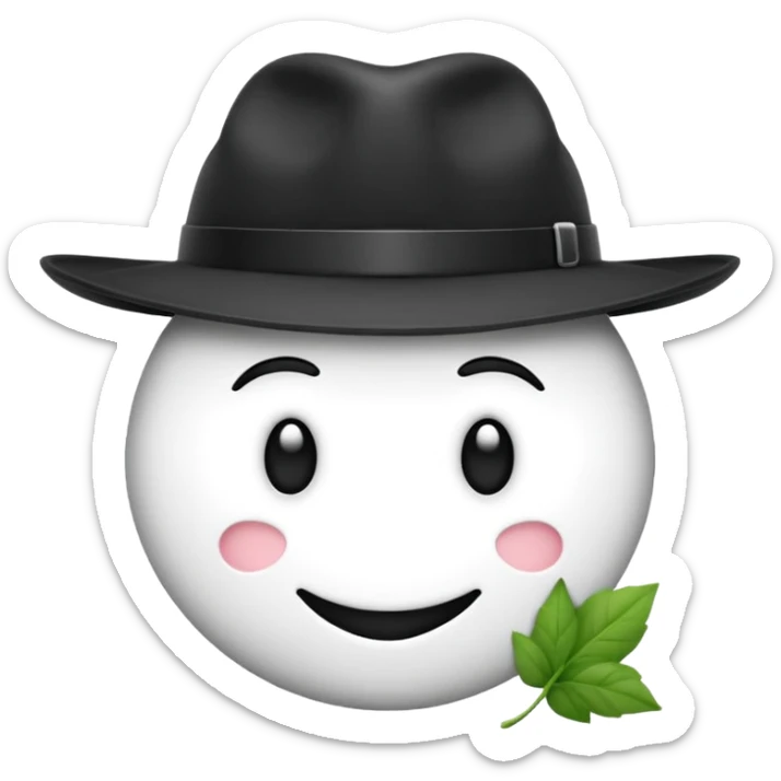créer un emoji farfadet en noir et blanc, en traçant que les contours, sans pot de pièces dans la main et avec un trèfle à 4 feuilles sur le chapeau sticker