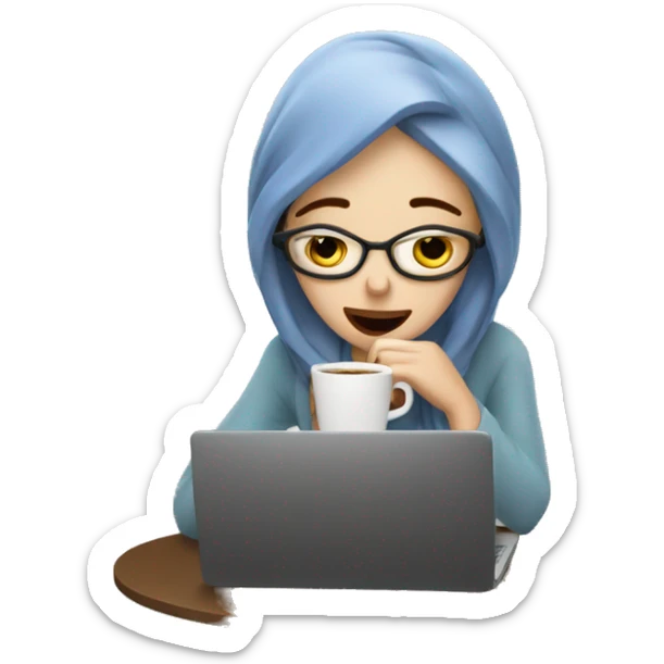 tired french girl with laptop drinking a lot of coffee sticker