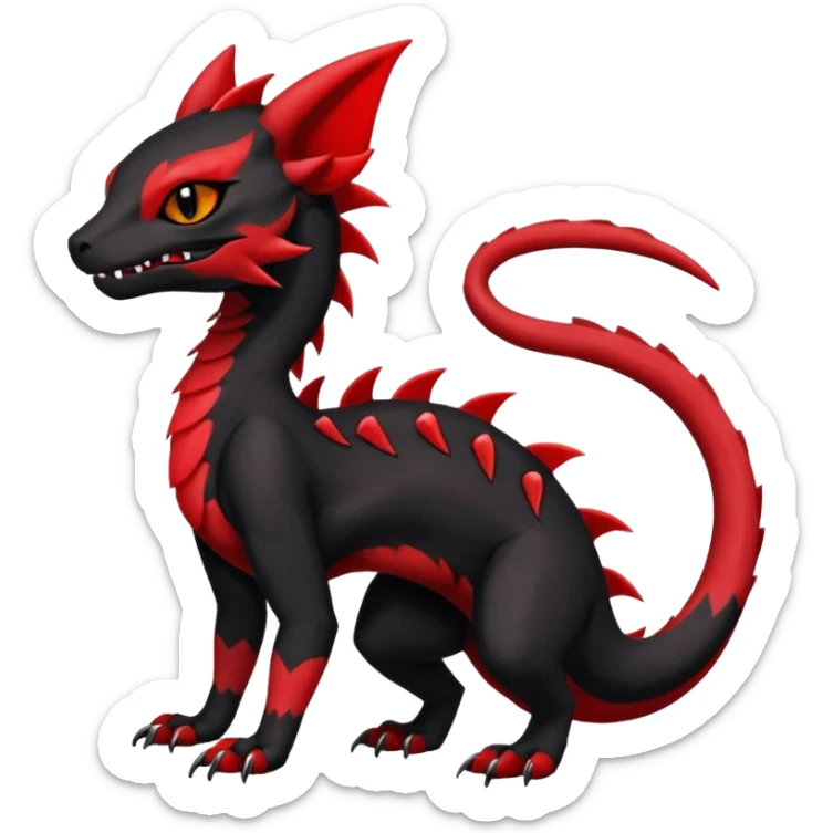 Cherry-Red and Jet-Black Fierce Fiery Mohawked Gothic Salandit-Litten-Torracat-hybrid-creature (full body) sticker