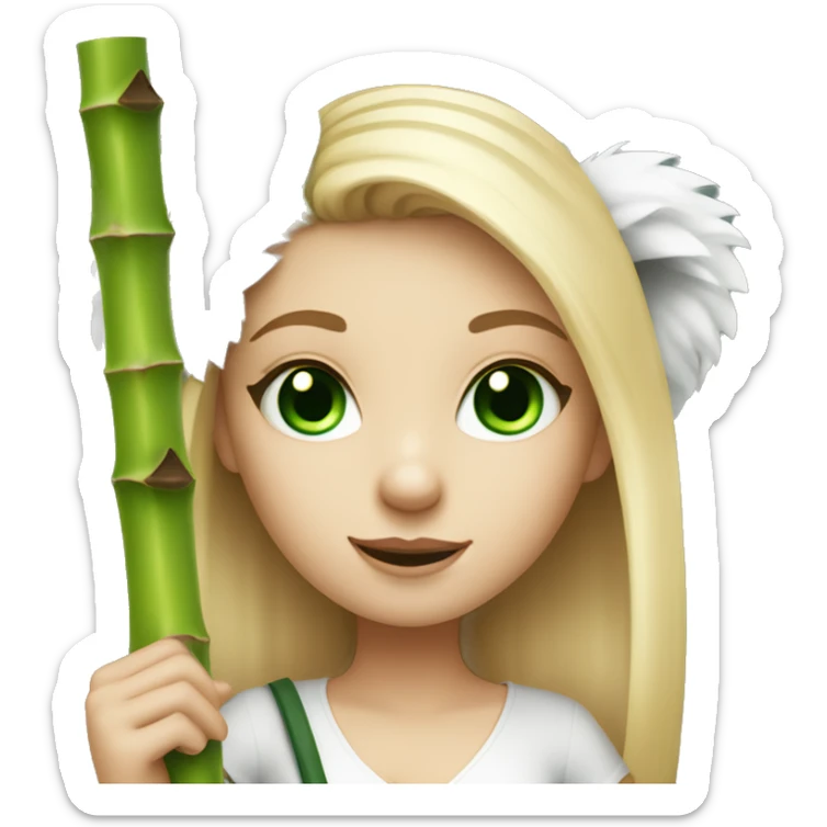 White Girl with blonde hair and green eyes and koala ears holding bamboo stick  sticker