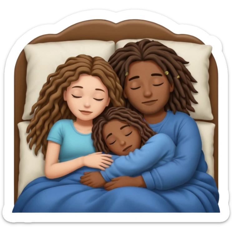 couple sleeping the male is brown skin with dreads and the female is hispanic with fair skin with long wavy brunette hair sticker