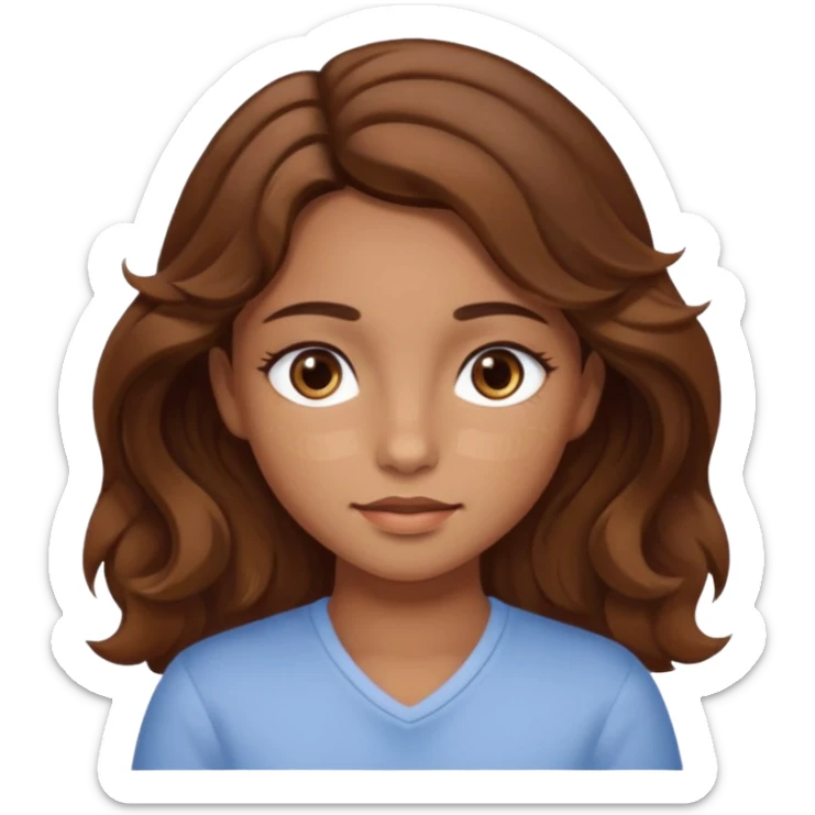 girl with wavy hair, almond shaped eyes, birthmark near her eye, tan sticker