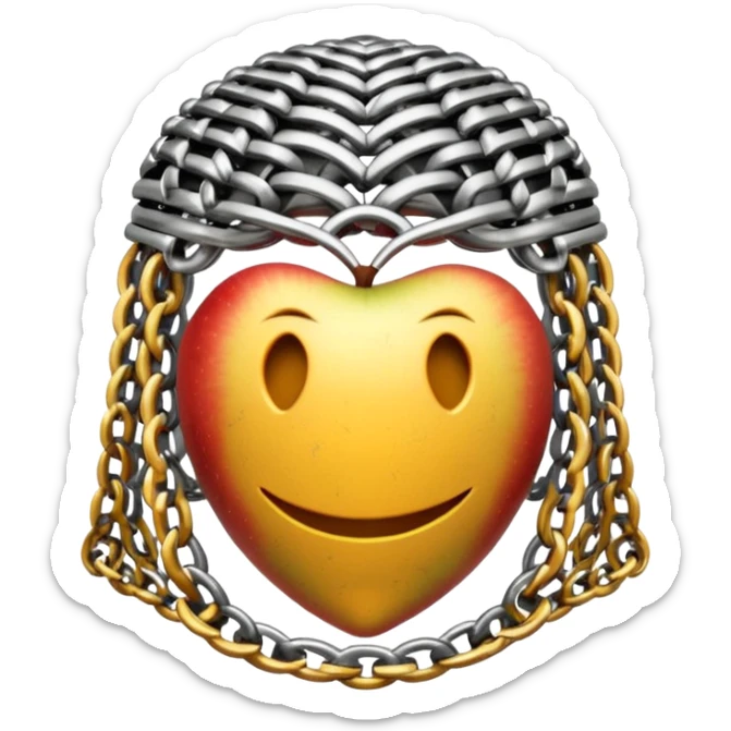 3D render of Medieval Coif, made of interlocking chainmail metal rings, wire mesh texture, visible holes and negative space, metallic silver and grey, high contrast shadows, Apple emoji style, isolated on white background --v 6.0 sticker