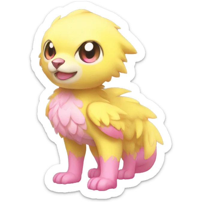Cute cool yellow pink animal hybrid Fakemon full body sticker