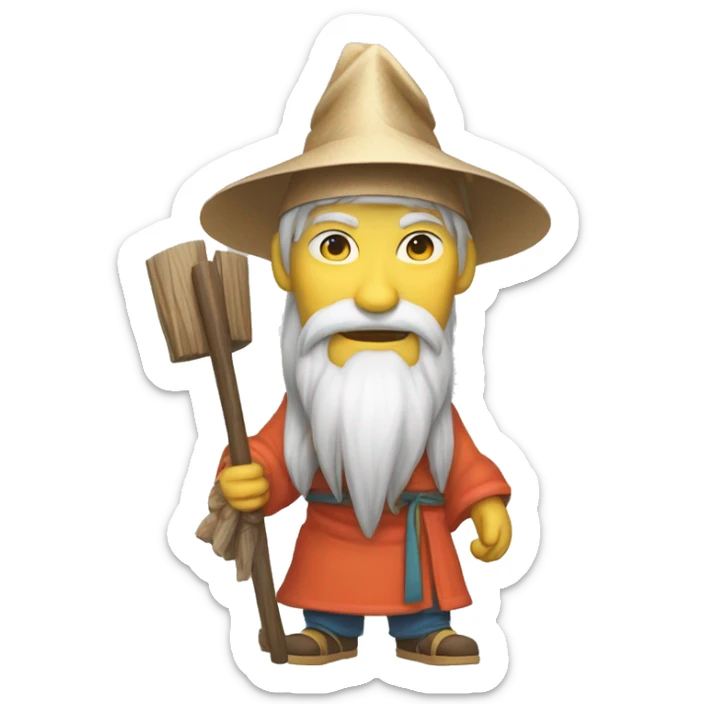 Lu Ban is a legendary figure in Chinese mythology, depicted as a clever craftsman often wearing wide robes, a broad-brimmed hat, and carrying woodworking tools. 🛠️🎩👕 sticker