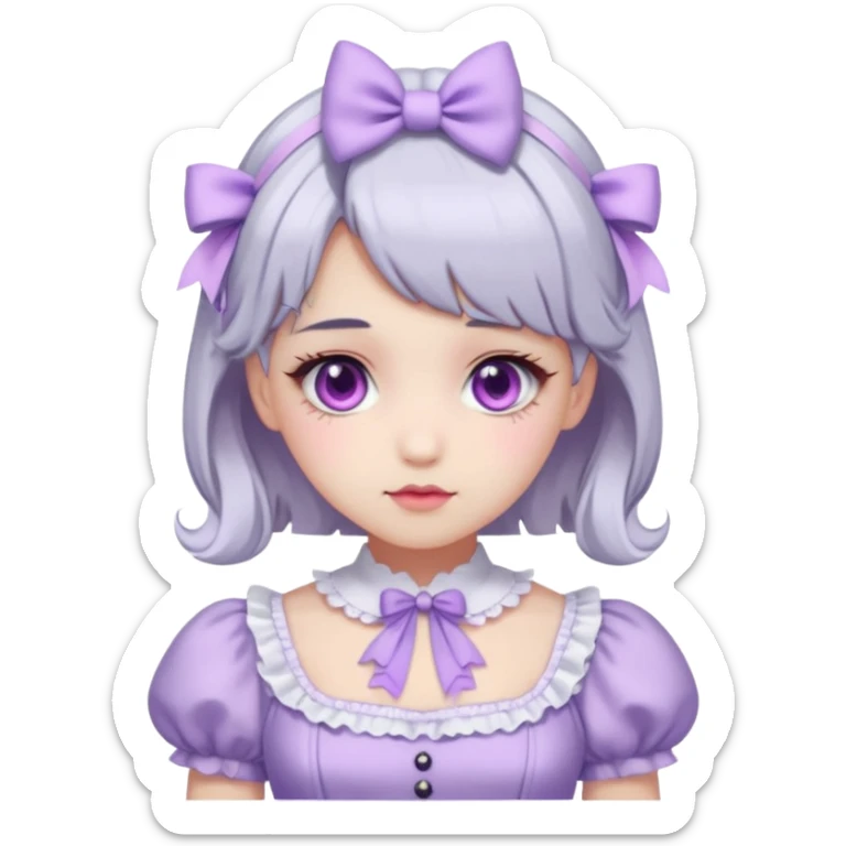 sweet lolita with silver hair, pink eyes, white skin, wearing a lavender dress sticker