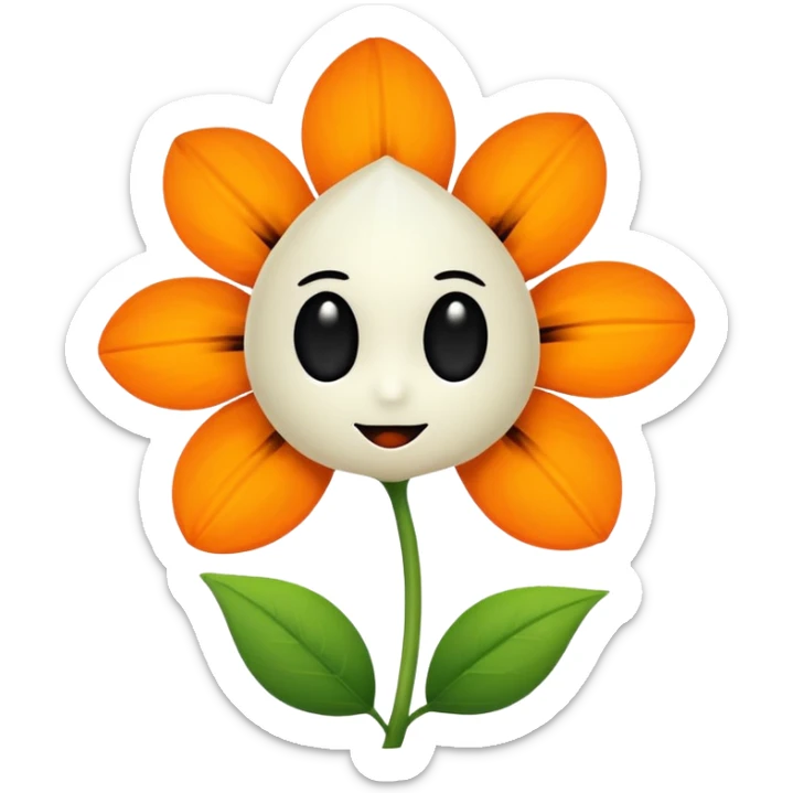 Green stem, white bud with black cartoony face: ;p. And six heart shaped yellowish orange petals sticker