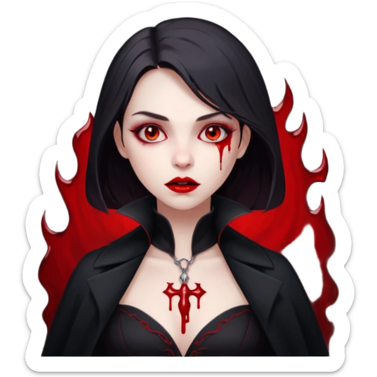 Women Vampire with black coat dress and eyes should be red with blood sticker