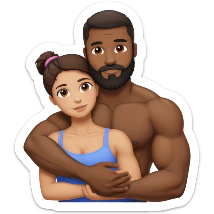 Black man with facial hair and muscles hug small pretty brunette woman sticker