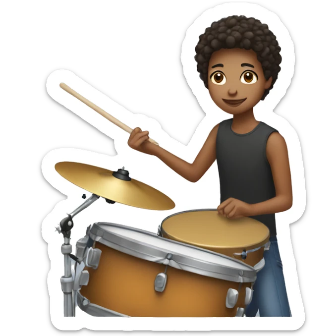 teenager with matte skin and short hair playing drums sticker