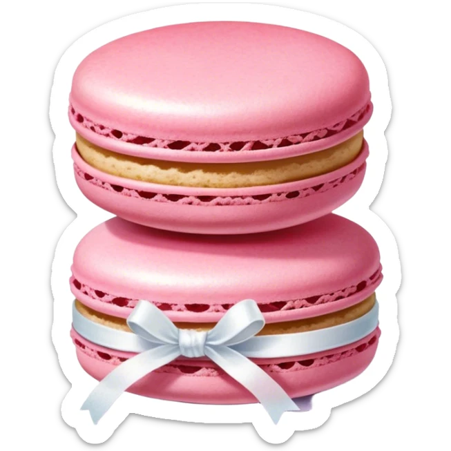 "A pink macaron wrapped with a delicate satin ribbon, watercolor dessert illustration."
 sticker