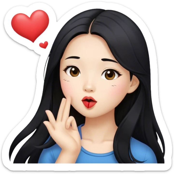 Long hair asian girl blowing kisses in air  sticker