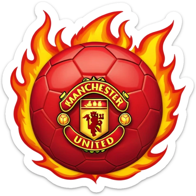 Manchester United emoji, football with red and gold flames sticker