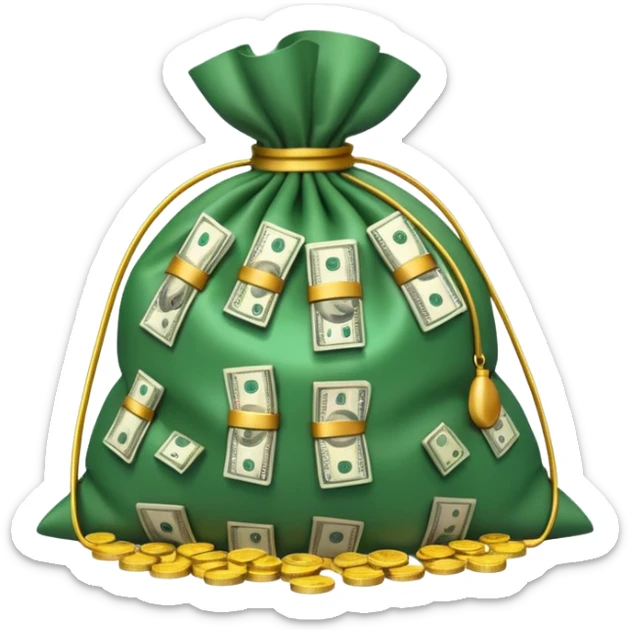 Luxury 3D emoji, overflowing money bag, stacks of cash, premium lighting, rich glossy look, ultra clean, transparent background


 sticker