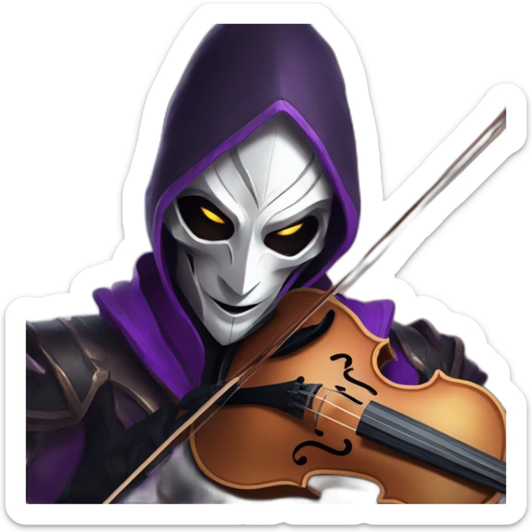 Jhin from league of legend playing violin and wearing his mask on his face (high quality mask) sticker