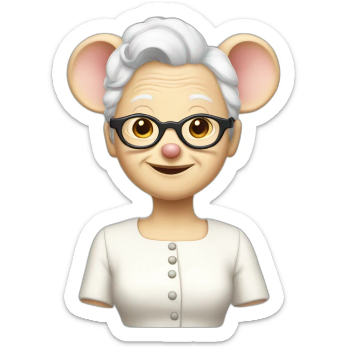 old jerry mother mouse with spectacles and white hair and white dress sticker