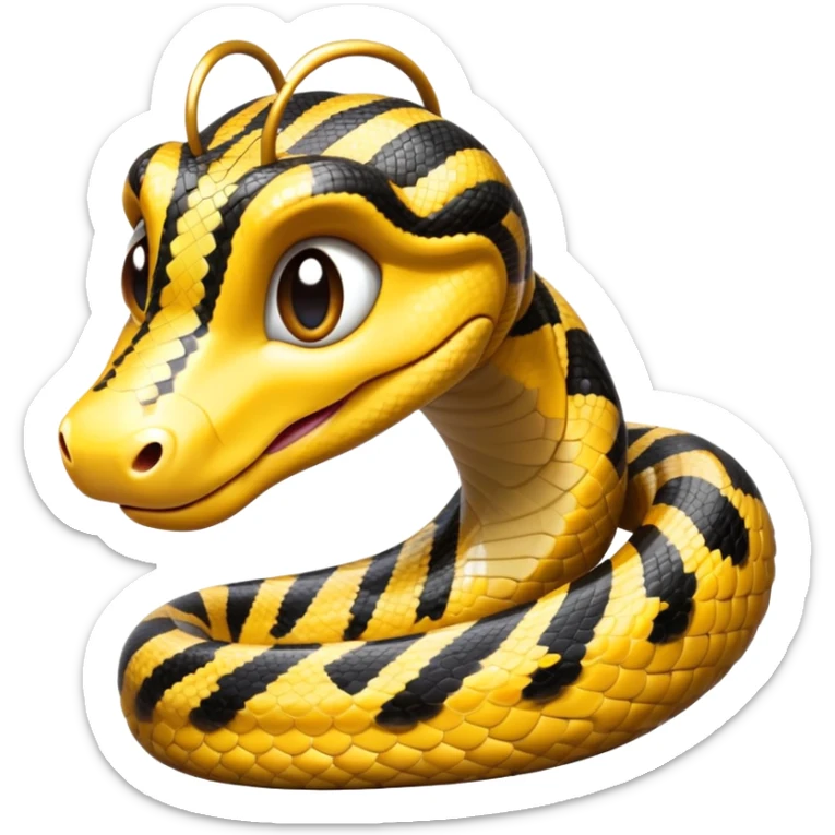 cinematic-cute-anaconda-portrait-emoji,-head-tilted-playfully-and-inquisitively,-with-a-sleek,-shimmering-body-adorned-with-detailed-scale-sriped patterns-and-round,-sparkling-eyes-full-of-wonder,-simplified-yet-irresistibly-adorable-features sticker