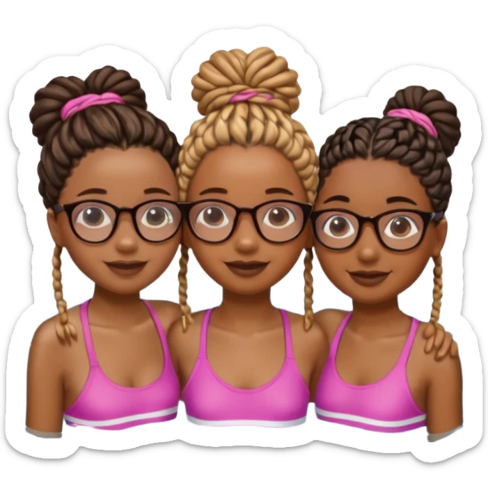 3 black girls im the pool having fun, one is tall caramel skin and slim with glasses and coller bone mini twists, the other is dark skin with no glasses and neck shoulder length mini twists and the last girl is short and chubby with box braids and no glasses  sticker