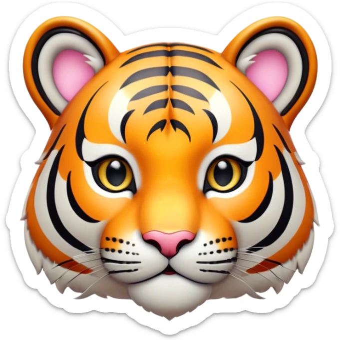Cinematic Cute Tiger Portrait Emoji, Head tilted playfully and inquisitively, with a sleek, graceful form accented by vivid stripes and round, sparkling eyes filled with charm, Simplified yet irresistibly adorable features, highly detailed, glowing with a warm, inviting wild glow, high shine, affectionate and lively, stylized with a touch of whimsical feline grace, soft glowing outline, capturing the essence of a mischievous yet loving tiger that seems as if it could leap out of the screen into your arms! sticker