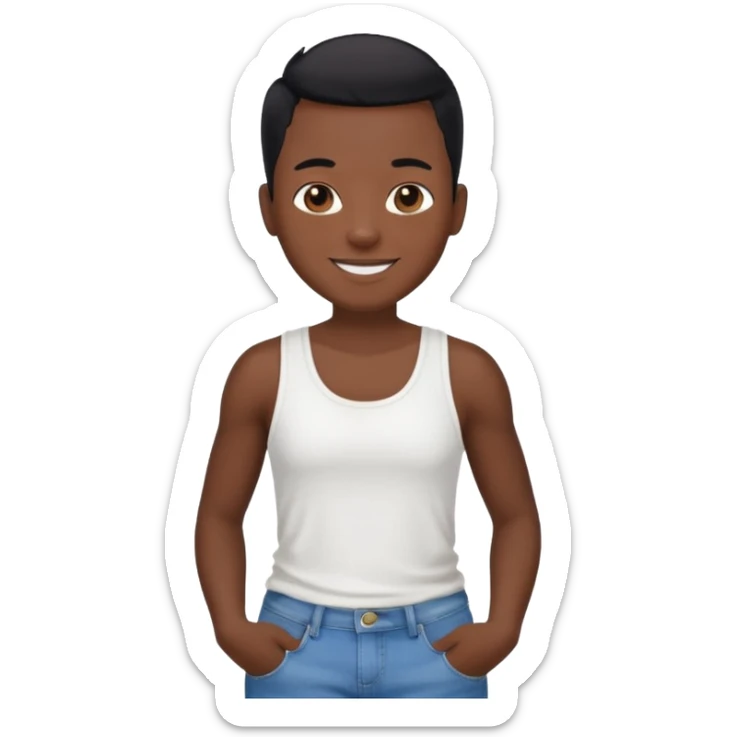 Un personnage noir avec un débardeur blanc et un jean 👖 avec des cheveux rasés noir sticker