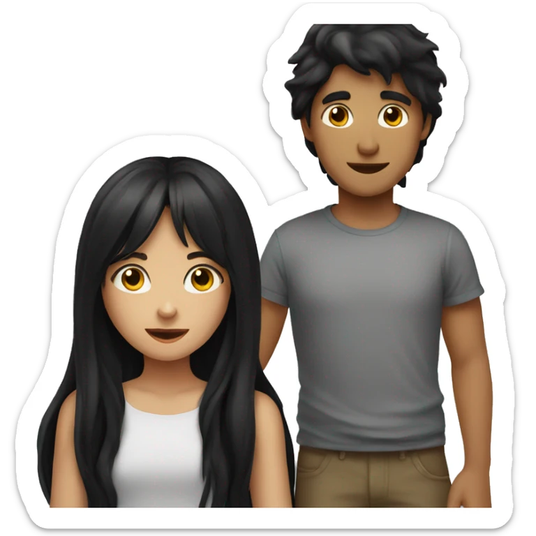 girl with long black hair and boy with black hair hugging sticker