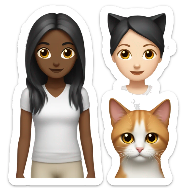 Yoga White girl black hair blue eye with one red cat and one birman cat sticker